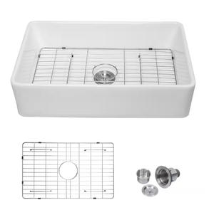 lot 82 image: White Ceramic 30 in. Single Bowl Round Angle Farmhouse Apron Kitchen Sink Model # H-LMAW30209R1 Store SKU # 1007206559 NEW