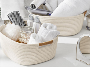 lot 51 image: 6 Pack Members Mark  Rope Basket Set with Contrast Handles IVORY NEW