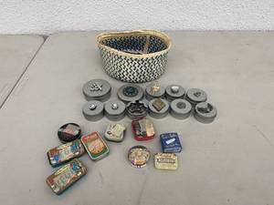 Basket with Trinket Tins & Small Tins