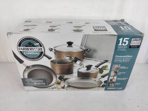 Farberware Dishwasher Safe Nonstick Cookware Pots and Pans Set, 15 Piece,  Pewter