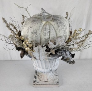 lot 311 image: National Tree Company 18 in. White Pumpkin Decor
