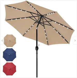 lot 218 image: NEW Sun-Ray 9 Round Solar Lighted Umbrella  Taupe