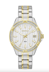 lot 242 image: NEW Caravelle Designed by Bulova Aqualuxx Womens Crystal Accent Two Tone  Stainless Steel Bracelet Watch