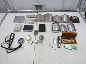 Mixed Lot FlasksKnivesWatches and Compacts
