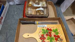 Cute Vintage painted cutting board and napkin rings
