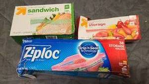 3 Pack of Ziplock bags in smushed boxes