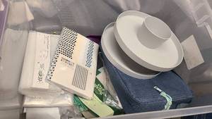 Tote of misc household items