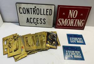 Group Of Misc. Vintage Signs & Brass Sign Stencils
