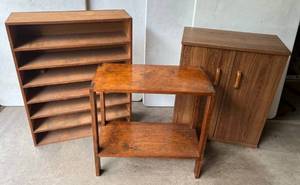 Misc. Wood Items Including DVD Cabinet, Wood Shelf & Side Table 1 DVD Cabinet 23 12W x 12D x 29 T, 1 26W x 8D x 33T Wood Shelf, 1 23 78 W x 11 14D x 24 T