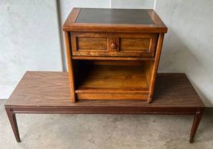 Vintage Coffee Table & Leather Top Side Table With Drawer 1 53 12 x 17 12 x 15 1 22W x16D x 21 12T