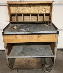 Homemade Rolling Metal And Wood Tool & Parts Cart 33W x 21D x 51T