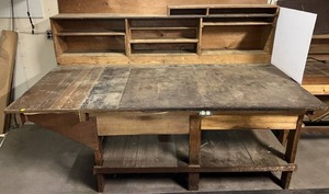 Large Heavy Wood Work Bench With Shelves (93 38L x 53 12D x 55T) (Bring Large Truck Or Trailer & Help To Load)