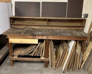 Wood Work Bench With Misc. Wood (72L x 27D x 45T)  (Bring Large Truck Or Trailer & Help To Load)