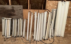 Large Group Of Misc. Size Shop Lights Some With Bulbs