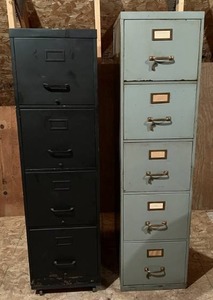 2 Metal File Cabinets 1 54 14T x 15W x 28 12D The Drawers Measure 12 14W x 11 34T,  1 57 12T 15W x 27D The Drawers Measure 10 78W x 10 14T