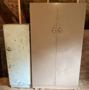 Two Metal Cabinets 1 52T x 18W x 13 12D, 1 66T x 36W x 19D