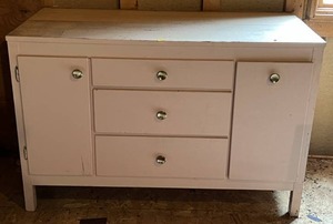 Vintage Wood Three Drawer Two Door Cabinet 47 34W x 23D x 31T