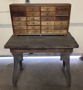 2 Pc. Cast Iron Leg Work Bench With Drawers & Hardware