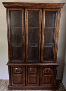 2 Pc. Lighted Wood Hutch With Glass Shelves 75T x 46W x 16D