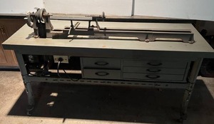 Vintage Wards Brand Power Kraft Lathe On Metal Rolling Lathe Bench With Drawers  BUYER MUST BRING HELP TO LOAD