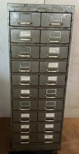 Large Metal Multi Drawer Cabinet With Removable Drawers Filled With Misc. Electrical Supplies (BUYER MUST BRING HELP TO LOAD)