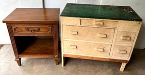 Really Old 5 Drawer Cabinet (30 12W x 15 12D x 28T) Needs TLC  & Vintage Side Table With Drawer (25 12 T x 21 34W x 15D)