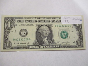 2- Uncirculated Consecutive Serial # $1 2013 Notes. Very Low Serial #s