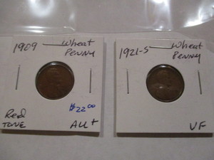 1909 VF and 1921-s AU Lincoln Cents