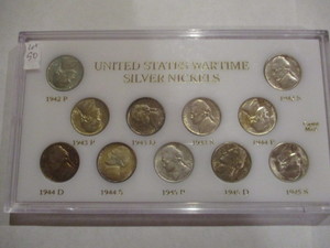 United States Wartime Silver Nickels in a nice display case