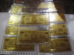 Lot of 10- $500 99.9% Pure 24K Carat Gold Foil Banknote