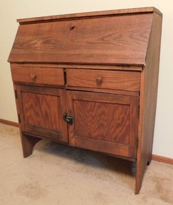 lot 4 image: Antique Drop Leaf Secretary Writing Desk Two Door Two Drawer