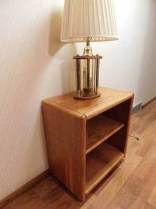 lot 10 image: Home Furnishings Solid Oak Microwave Cart, MCM Table Lamp Candlestick Base Lighting Smoked Glass