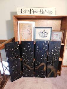 lot 19 image: Collectible Wall Art Asian Tree Decor Set of Four Metal Wall Panel Plaque, Framed Prints