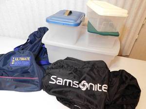 lot 125 image: Storage Bags and Bins Samsonite etc....