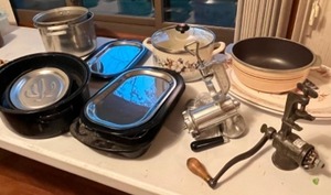 lot 90 image: Pots Pans Serving Platter Etc