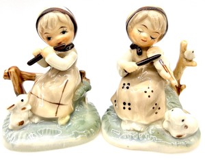 lot 54 image: Vintage German Figurines, OTAGIRI Boy Music Box - You Light Up My Life, Murano Style Glass Candies  BARCLAY Metal Santa Claus and More