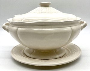lot 57 image: Vintage Ceramic Double Handle Soup Tureen, NIB Butter Keeper, DYNASTY Nesting Bowl Set & Various Napkin Holders