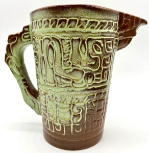 lot 60 image: Vintage Frankoma Pottery - Prairie Green Pitcher and Divided Serving Dish