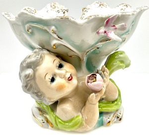 lot 72 image: Vintage Antique Cherub Trinket Dish, Circa 1950s Glamour Pin Up & Mid Century Glamour Head Vases