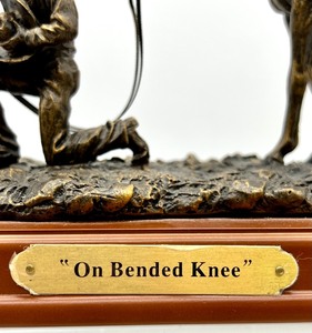 lot 74 image: Hand Painted Western Sculpture On Bended Knee Marked by MONTANA SILVERSMITHS #A0483