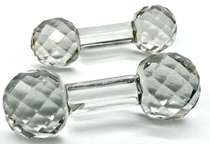 lot 93 image: 2 Cut Crystal Barbell HONEYCOMB 5 Glass Knife Rests and Various Chandelier Crystals