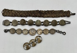 lot 9 image: Vintage Souvenir Coin Bracelets, Pin and More