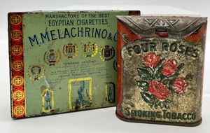 lot 13 image: Vintage Four Roses Tin & M. Melachrino & Co. Tin