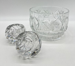 lot 17 image: GORHAM Crystal Votives & Pinwheel with Star of David Crystal Bowl
