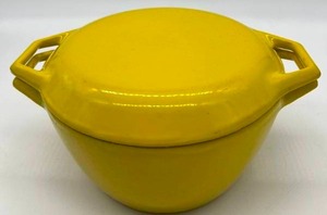lot 156 image: Vintage MOD Copco Denmark D2 Yellow Cast Iron Enameled Dutch Oven Pot & Lid