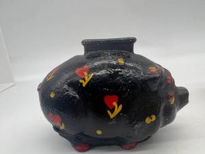 lot 157 image: Vintage Break open PIGGY BANKS Anchor Hocking Pink & Black Painted