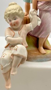 lot 162 image: Antique French Bisque Mother & Child and Shelf Sitter Bisque Lady Figurines