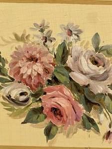 lot 171 image: Antique Hand Painted Original Wood Panel Floral Bouquet - Artists Sample Sent to Get Work