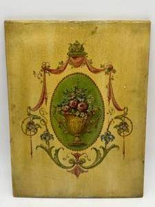 lot 172 image: Antique Original 1918 Hand Painted Wood Panels Neoclassical Flowers in Urn - Artists Sample Sent to Get Work