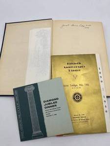 lot 203 image: Vintage 1890 MASONIC Book Ionic Lodge No. 186 A.F. & A.M. An Historical Sketch by Stanley L. Mack & Extras